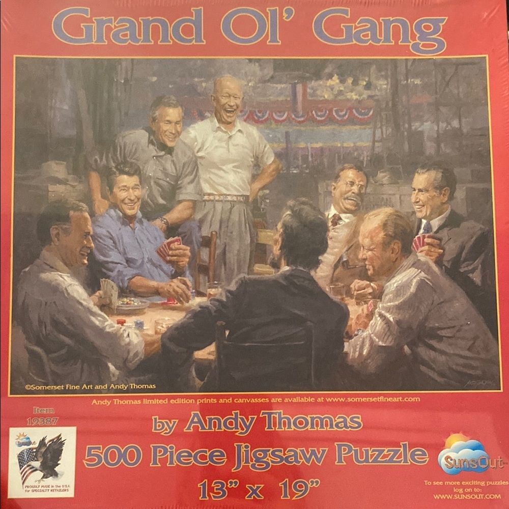 New Grand Ol’ Gang 13” x 19” 500 Piece Puzzle Republican Presidents Playin Poker
